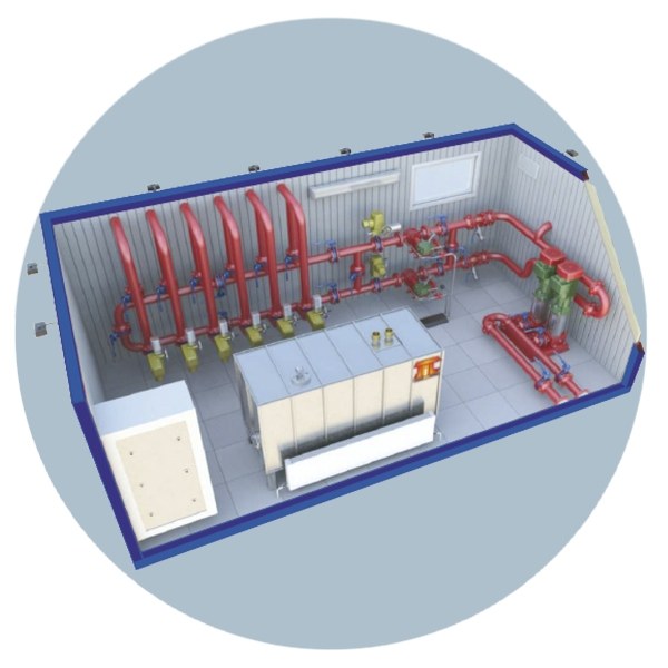 Насосная станция пожаротушения с электрическими и дизельными насосными агрегатами